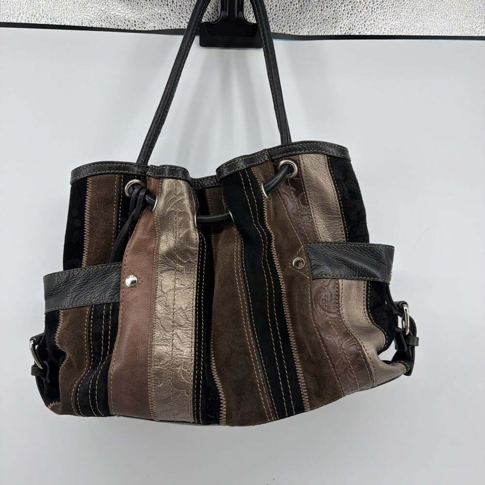 VTG Fossil Purse Womens Brown Shoulder Bag Leather Hobo Boho Patchwork Purse Key